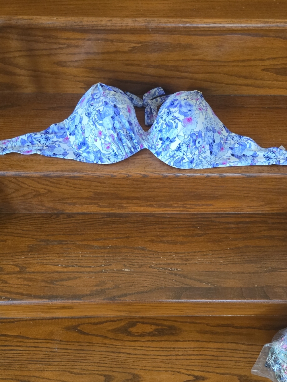 Floral Underwire Bikini Top in Blue and White